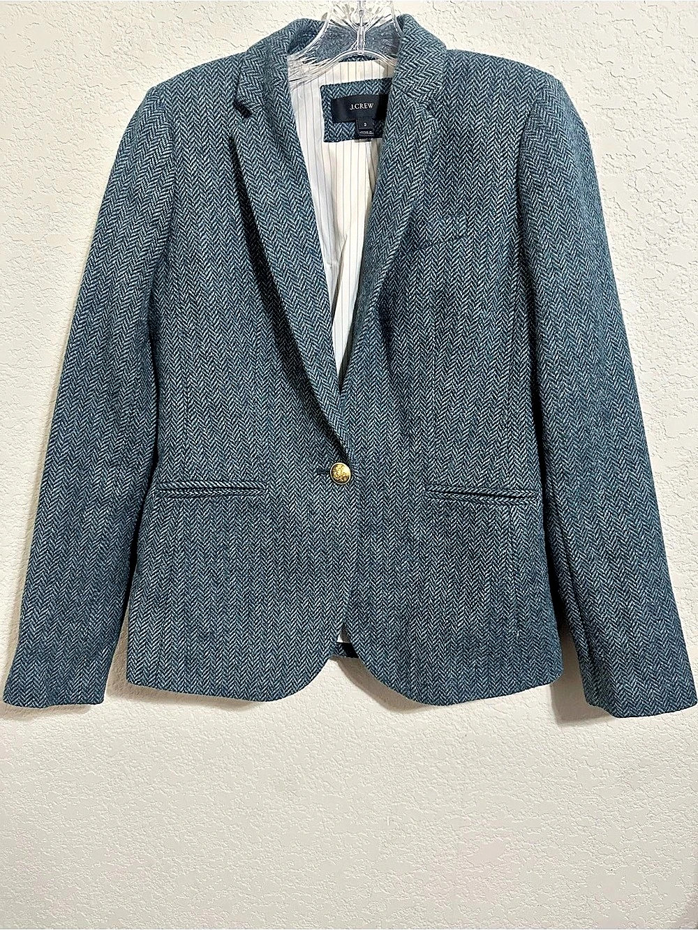 J.Crew Campbell Blazer Wool Herringbone Blue Teal Size 2